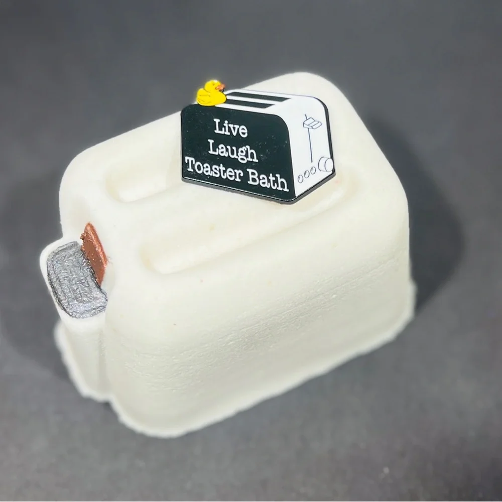 Toaster “Last Bath” Bath Bomb with Keepsake “Live Laugh Toaster Bath” Enamel Pin
